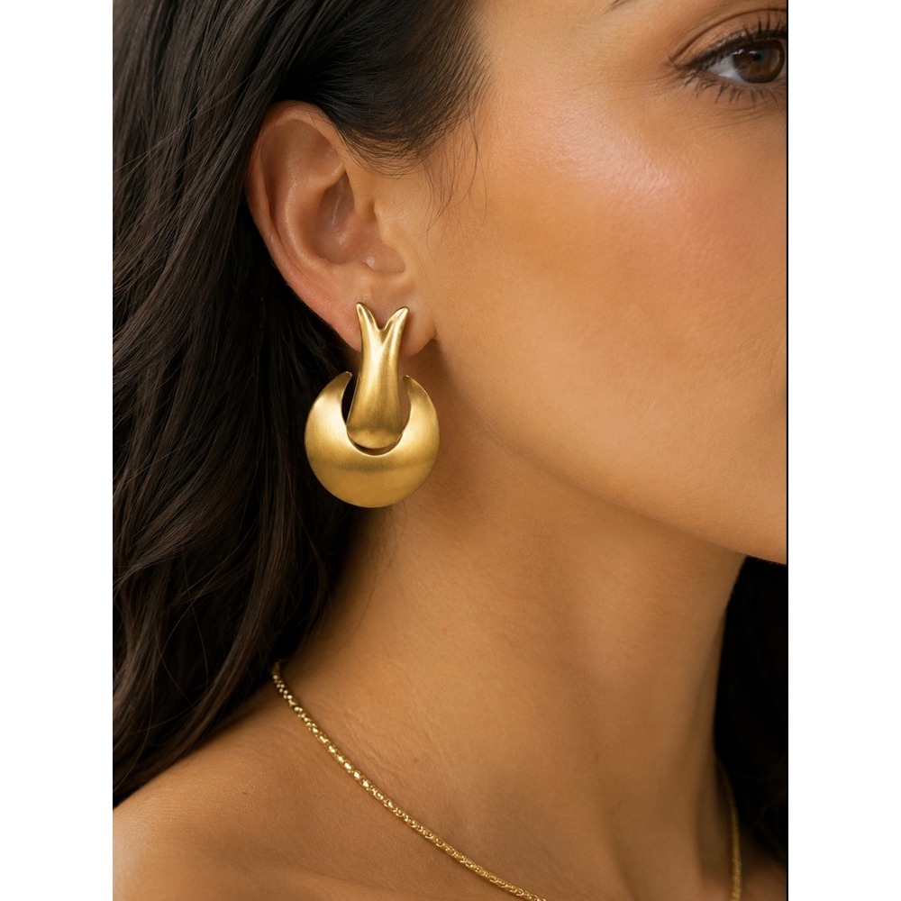 Vintage Modernist Gold Drop Earrings Sculptural Statement Post Earrings 1.5"